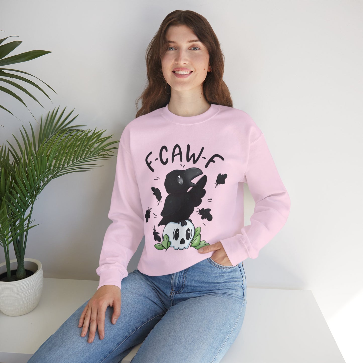F-Caw-f Cute Crow and Skull Sweatshirt, Unisex Crewneck, Perfect for Halloween, Casual Wear, Cozy Gift for Friends