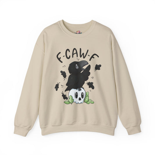 F-Caw-f Cute Crow and Skull Sweatshirt, Unisex Crewneck, Perfect for Halloween, Casual Wear, Cozy Gift for Friends