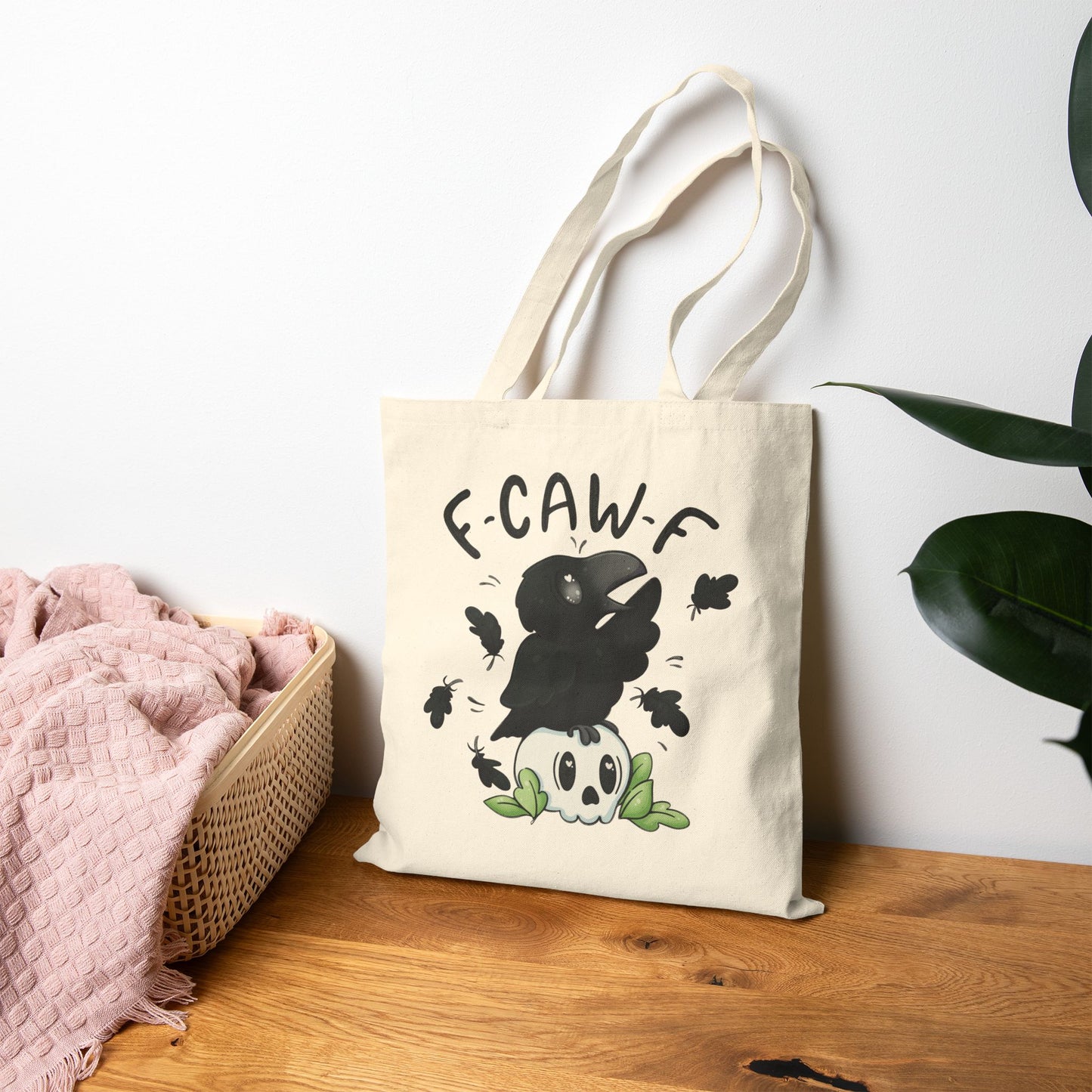 F-Caw-F Crow and Skull Charming Cotton Canvas Tote Bag, Eco-Friendly Shopping Bag, Cute Gift for Animal Lovers, Halloween Tote, Everyday Carryall
