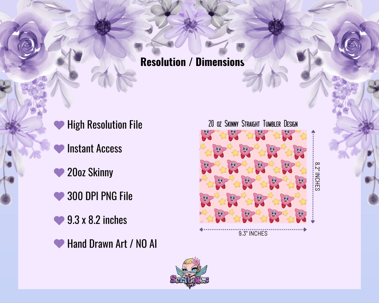 Kirby 20oz Skinny Tumbler Design | Digital Download