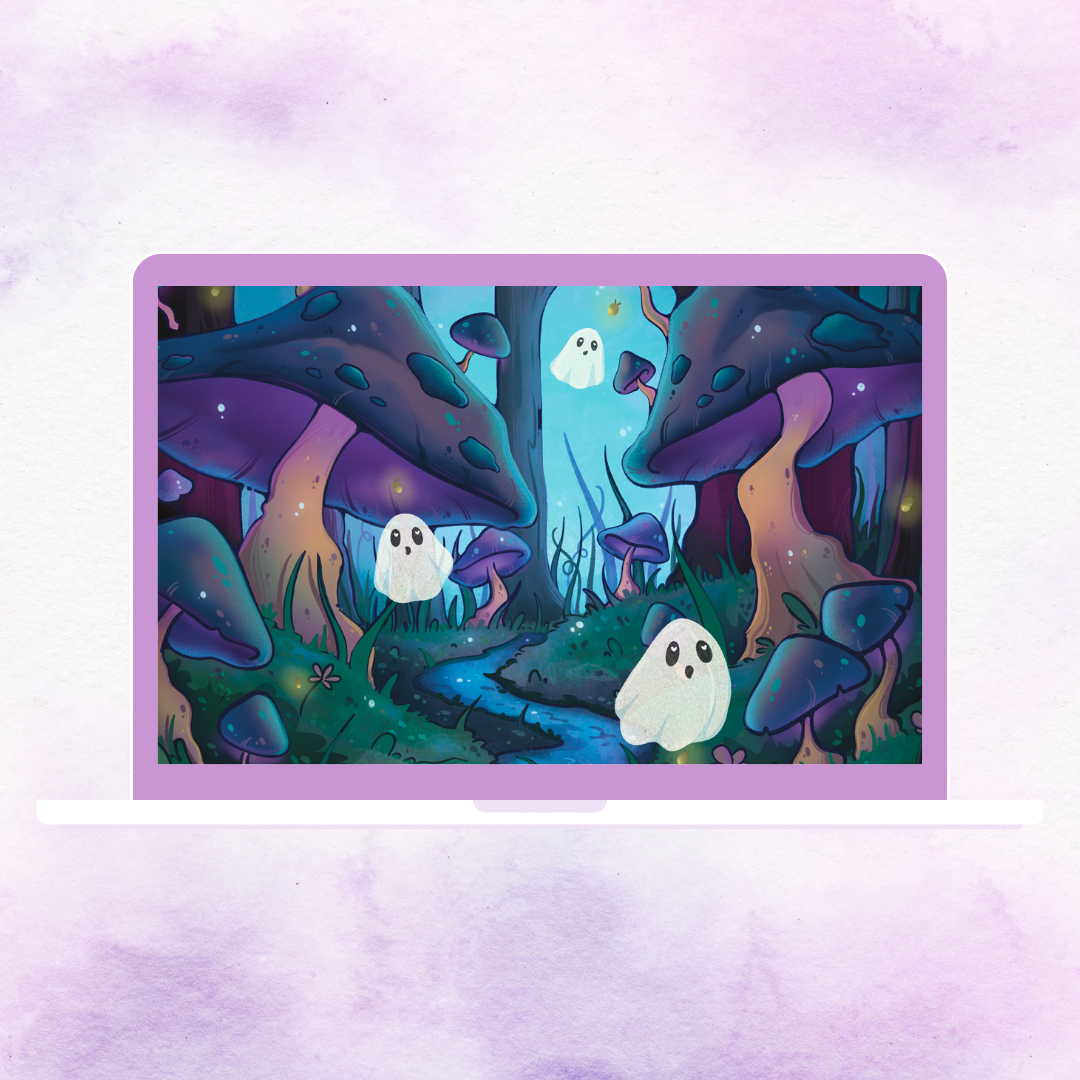 Ghosts in Mushroom Forest Desktop Wallpaper