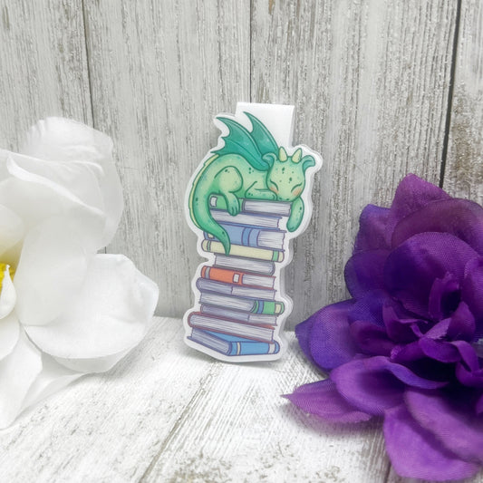 Sleepy Dragon on Books Magnetic Bookmark
