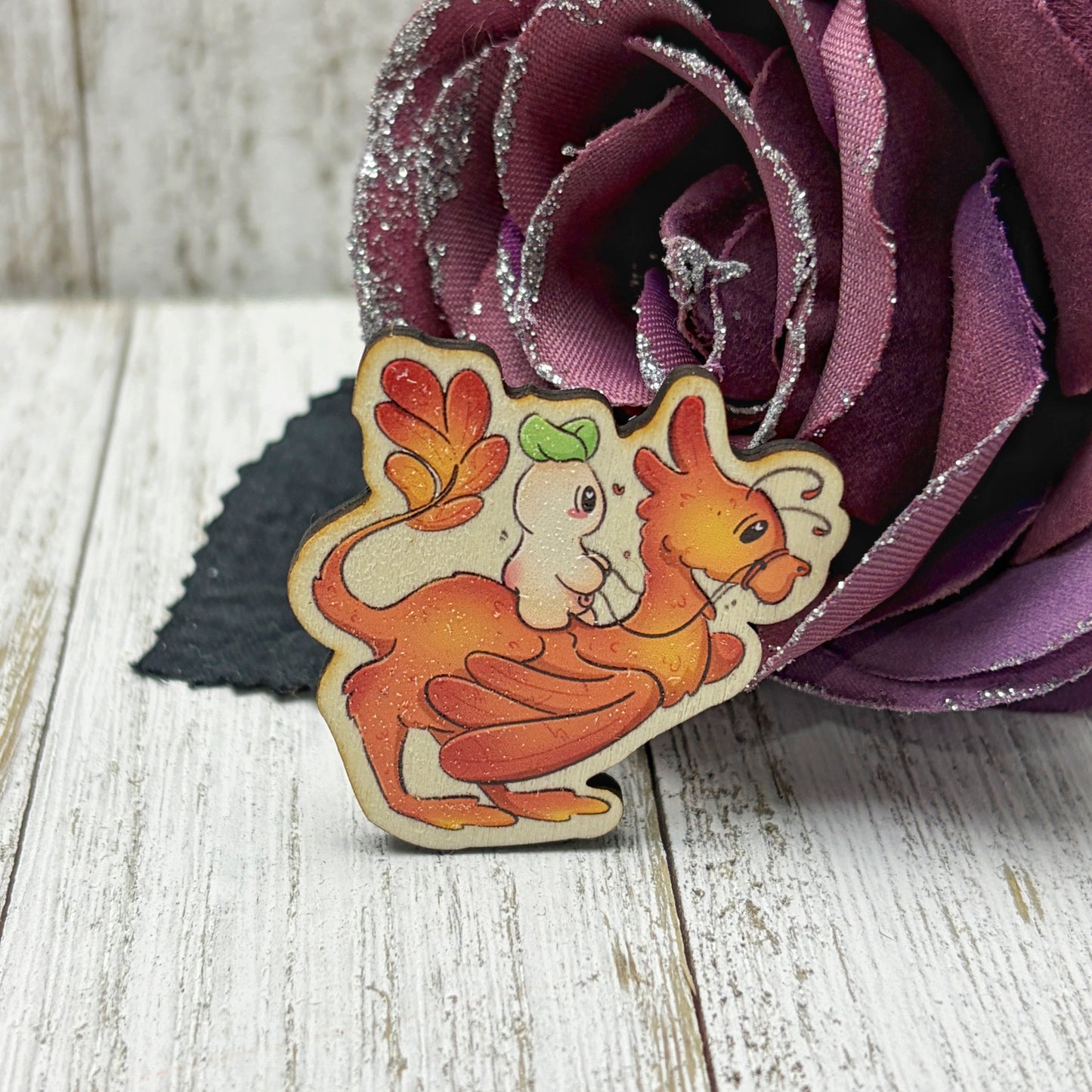 Squeak Dragon Rider Wooden Pin