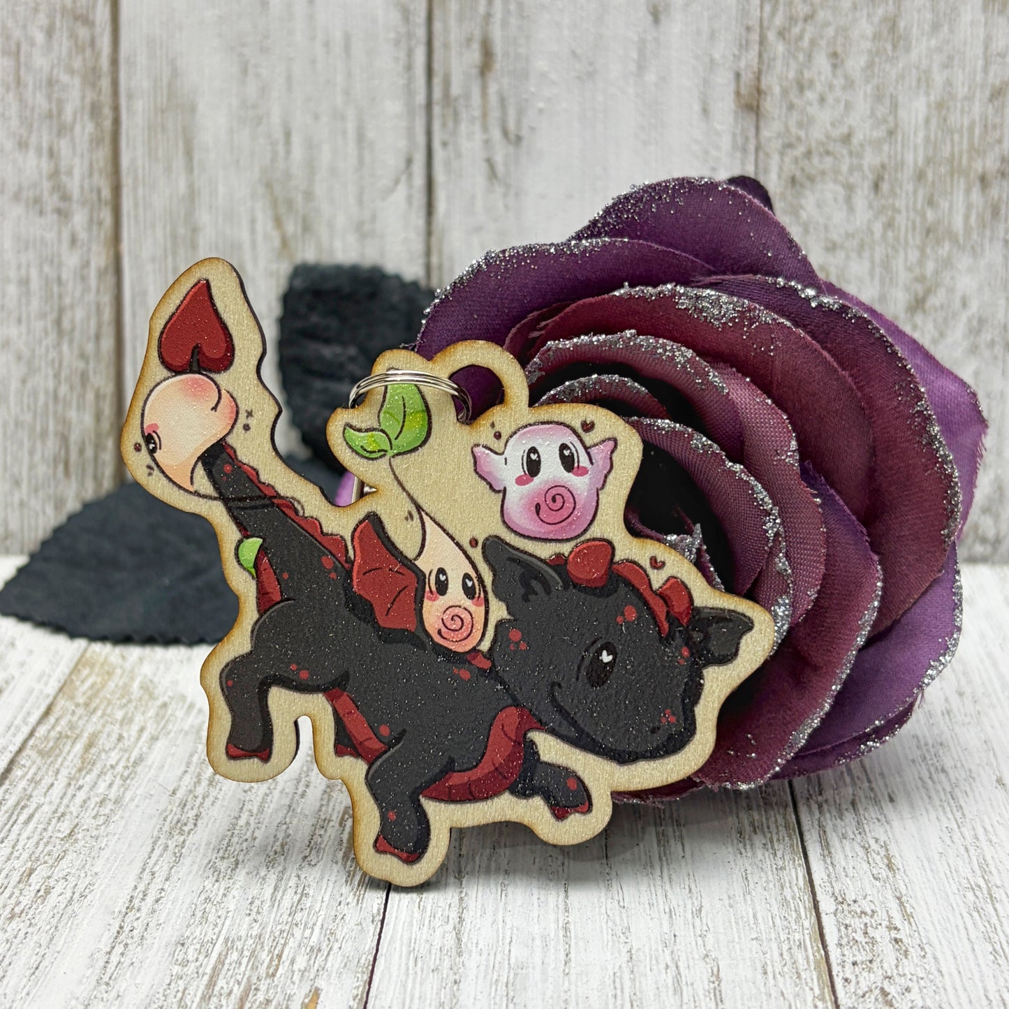 The Squirts Dragon Rider Wooden Keychain