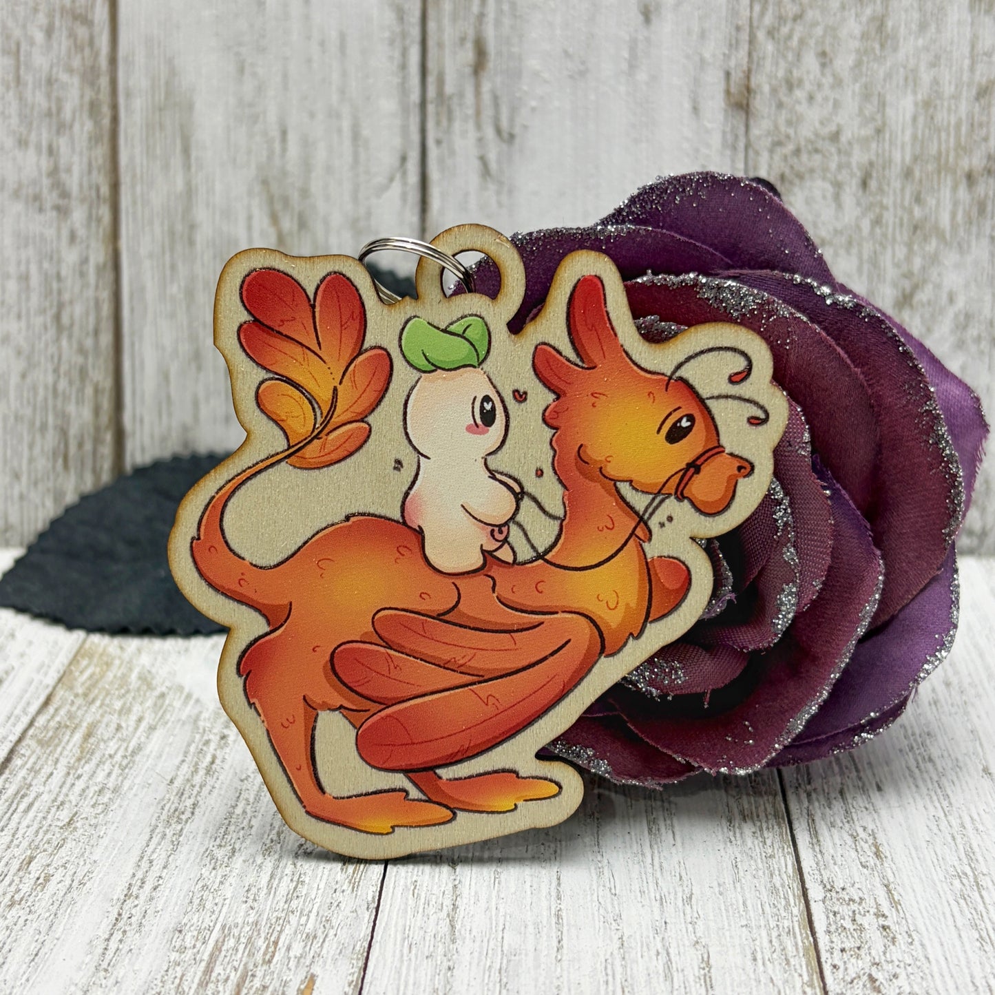 Squeak Dragon Rider Wooden Keychain