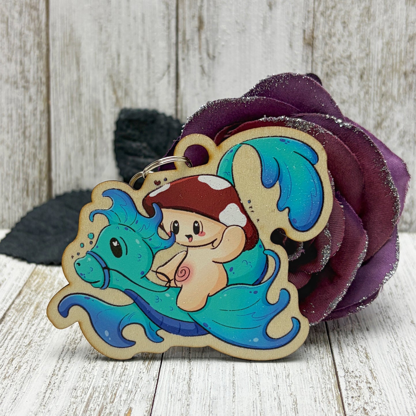 Shroomie Dragon Rider Wooden Keychain