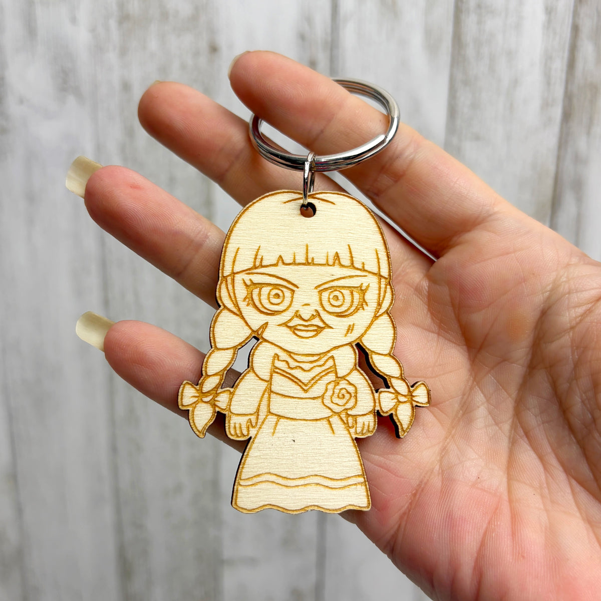 Annabelle Serial Killer Wooden Keychain