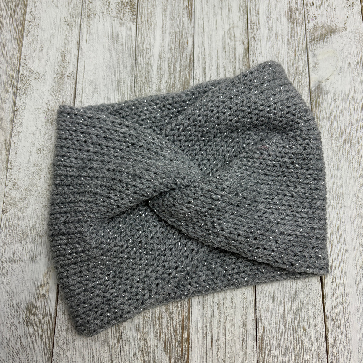 Gray Twinkle Twisted Knit Ear Warmer