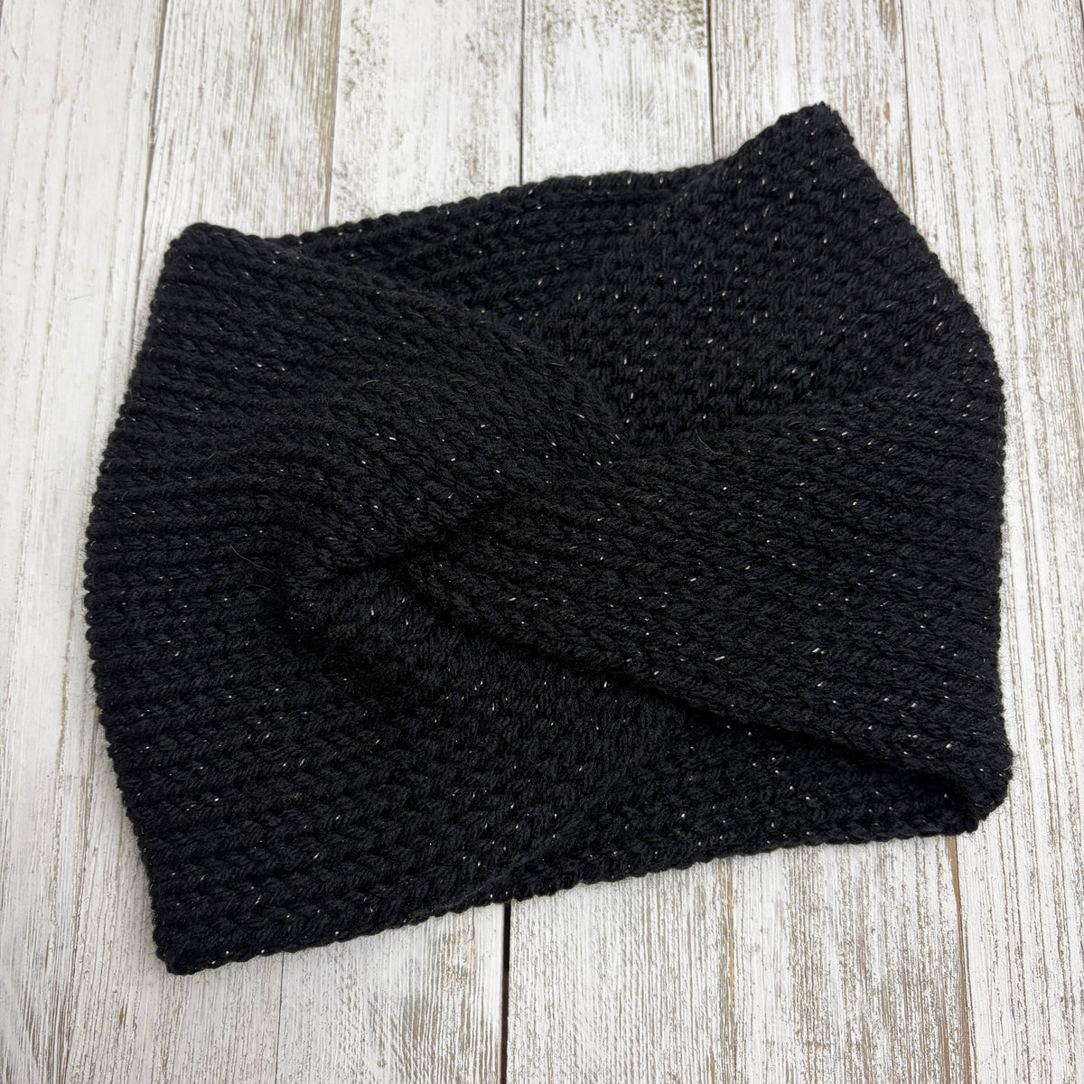 Black Twinkle Twisted Knit Ear Warmer