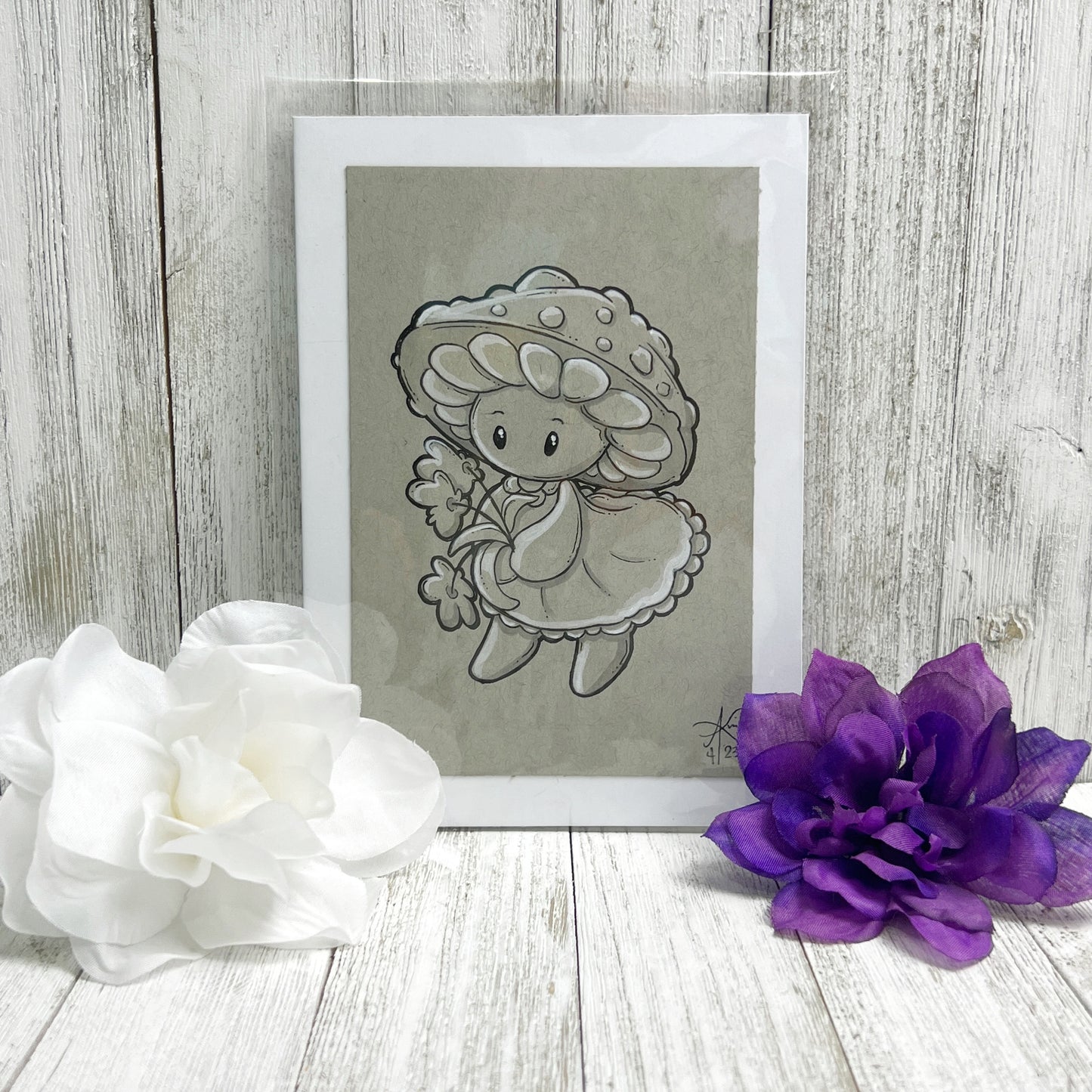 Mushroom Girl with Flowers Mini Original