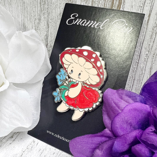 Mushroom Girl With Flowers Enamel Pin