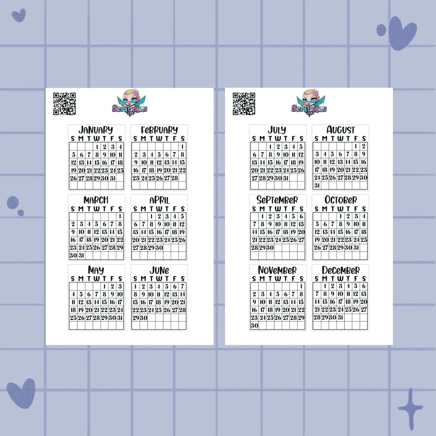 Sunday Start Medium Monthly Calendars Planner Sticker Sheet