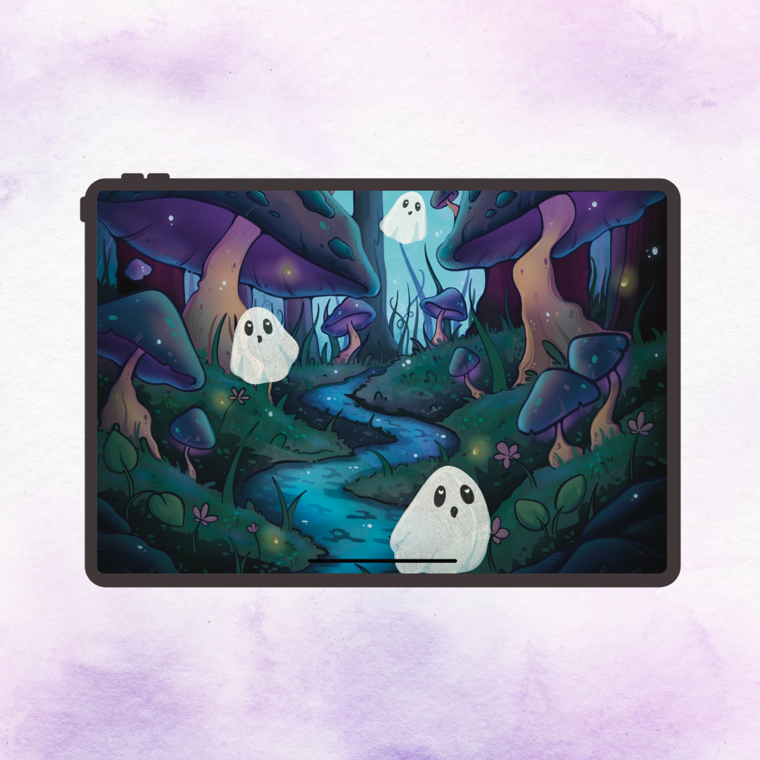 Ghosts in Mushroom Forest Tablet Wallpaper