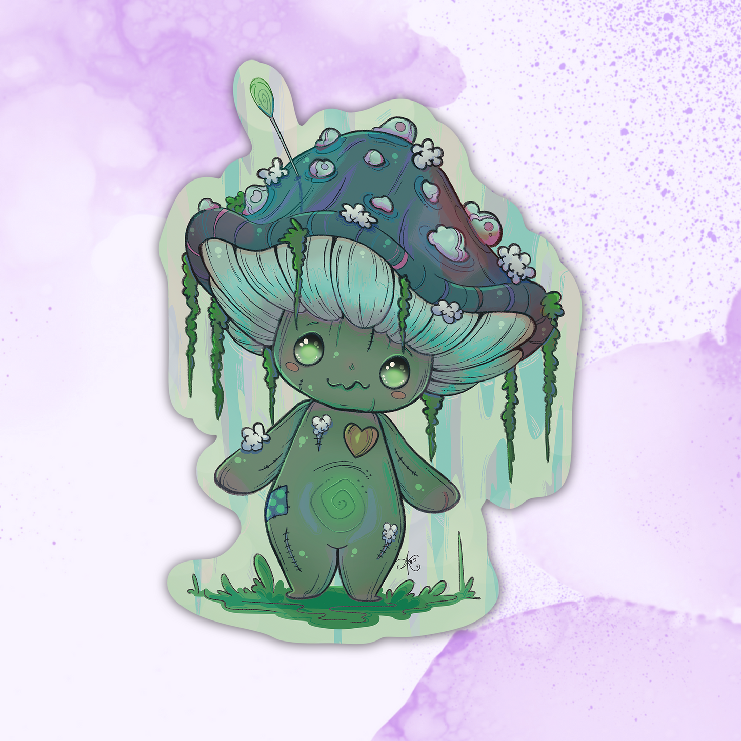 Green Voodoo Doll Mushroom Sticker