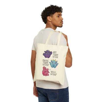 Cotton Tote Bag – Cute Monster Trio "Not Today Satan / Maybe Today Satan / Yasss, Satan"