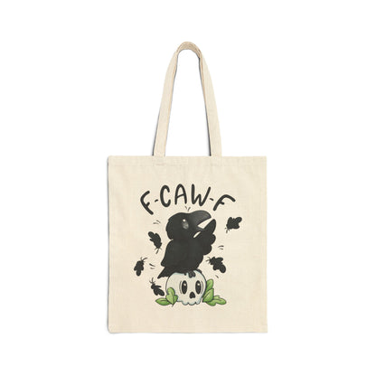 F-Caw-F Crow and Skull Charming Cotton Canvas Tote Bag, Eco-Friendly Shopping Bag, Cute Gift for Animal Lovers, Halloween Tote, Everyday Carryall