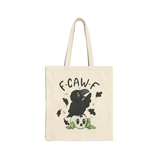 F-Caw-F Crow and Skull Charming Cotton Canvas Tote Bag, Eco-Friendly Shopping Bag, Cute Gift for Animal Lovers, Halloween Tote, Everyday Carryall