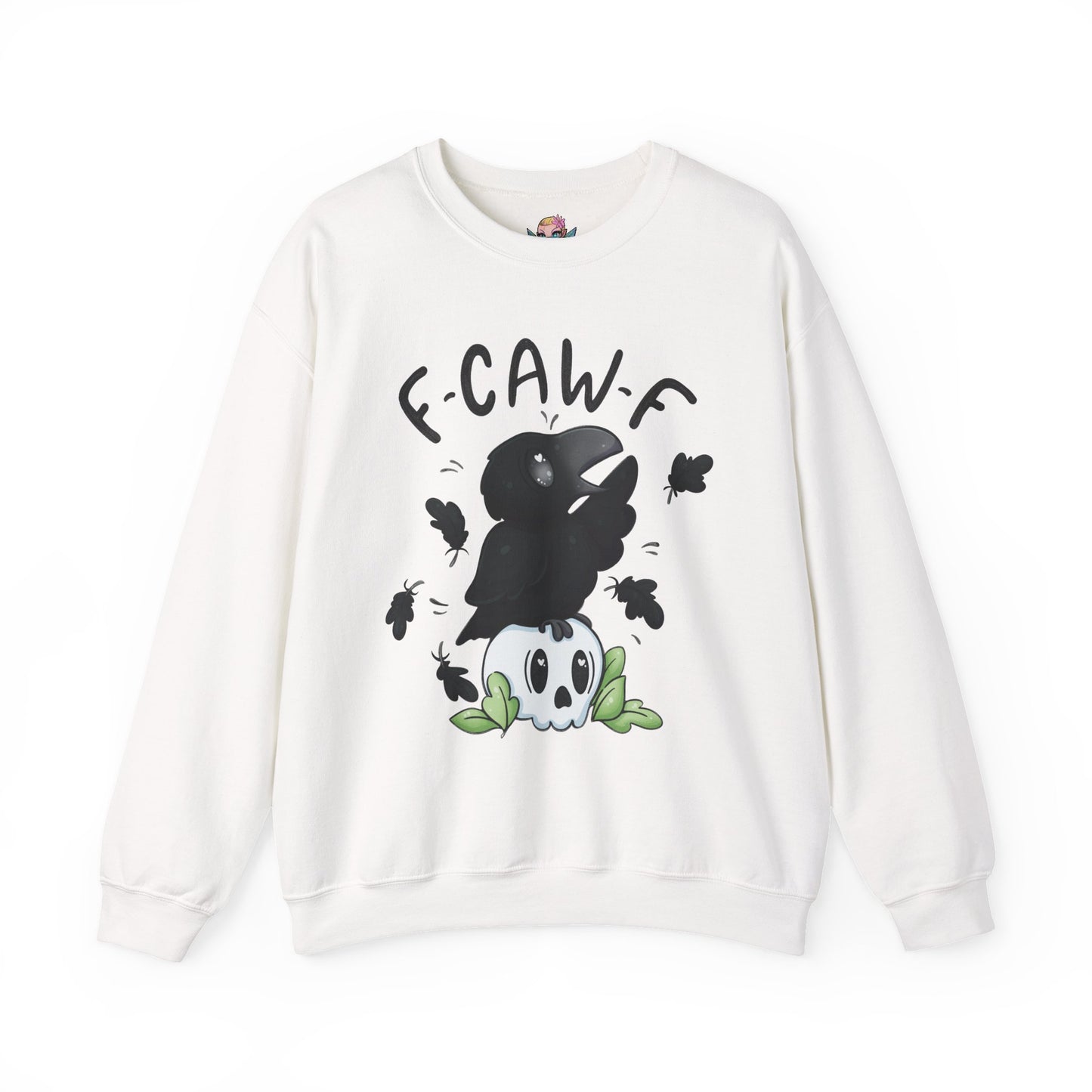 F-Caw-f Cute Crow and Skull Sweatshirt, Unisex Crewneck, Perfect for Halloween, Casual Wear, Cozy Gift for Friends