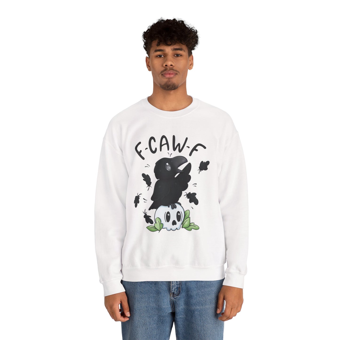 F-Caw-f Cute Crow and Skull Sweatshirt, Unisex Crewneck, Perfect for Halloween, Casual Wear, Cozy Gift for Friends