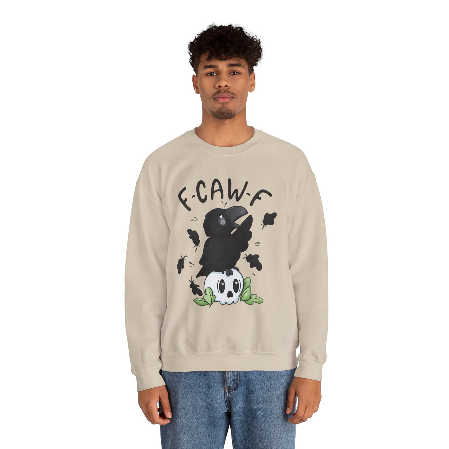 F-Caw-f Cute Crow and Skull Sweatshirt, Unisex Crewneck, Perfect for Halloween, Casual Wear, Cozy Gift for Friends