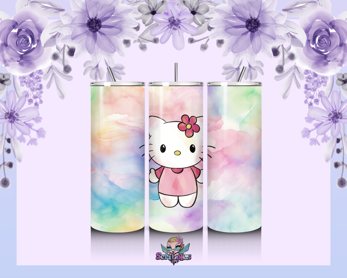 Hello Kitty Pink Watercolor 20oz Skinny Tumbler Design | Digital Download