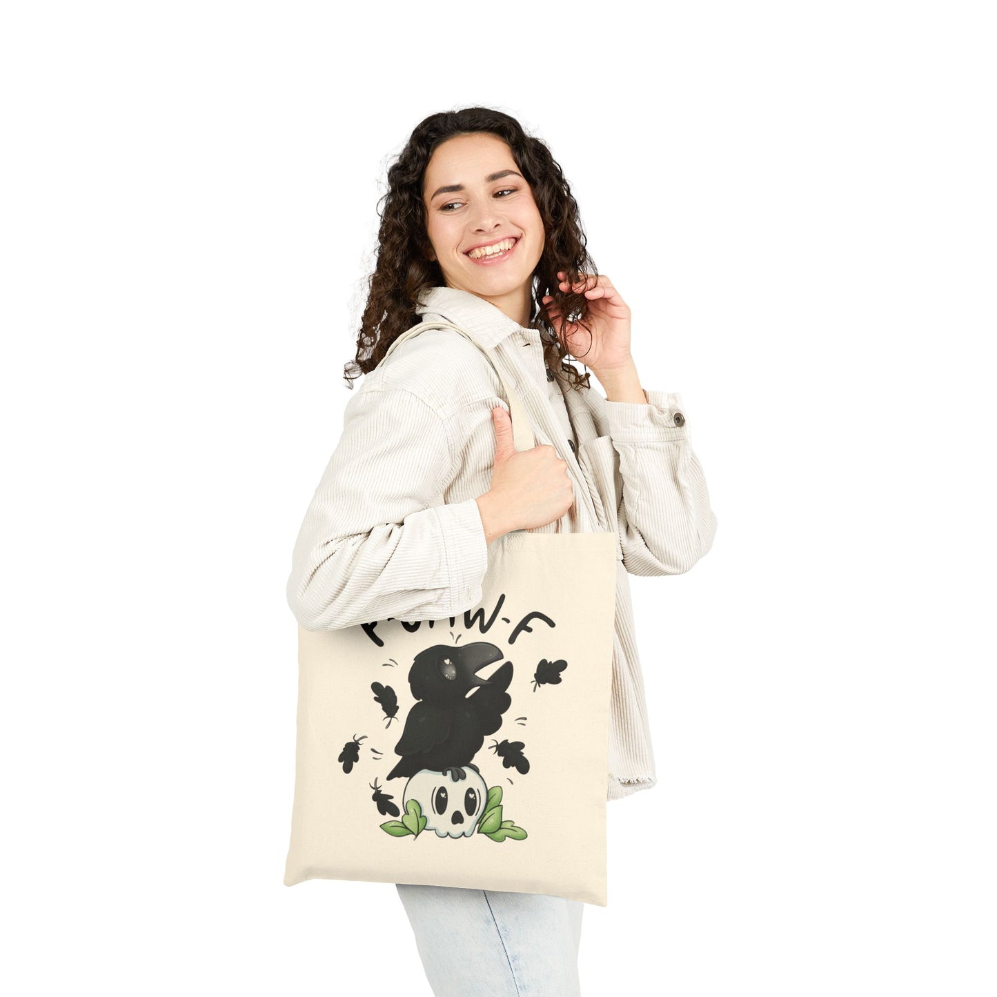 F-Caw-F Crow and Skull Charming Cotton Canvas Tote Bag, Eco-Friendly Shopping Bag, Cute Gift for Animal Lovers, Halloween Tote, Everyday Carryall