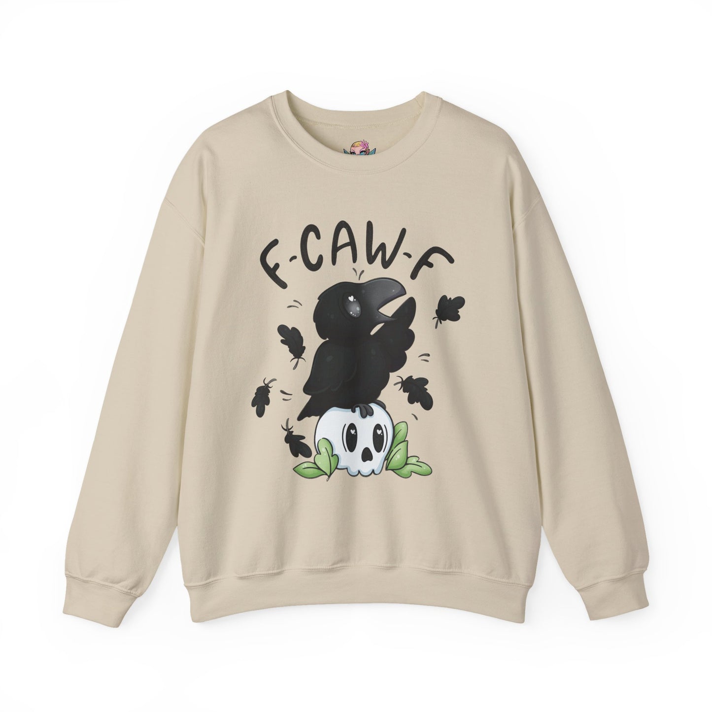 F-Caw-f Cute Crow and Skull Sweatshirt, Unisex Crewneck, Perfect for Halloween, Casual Wear, Cozy Gift for Friends