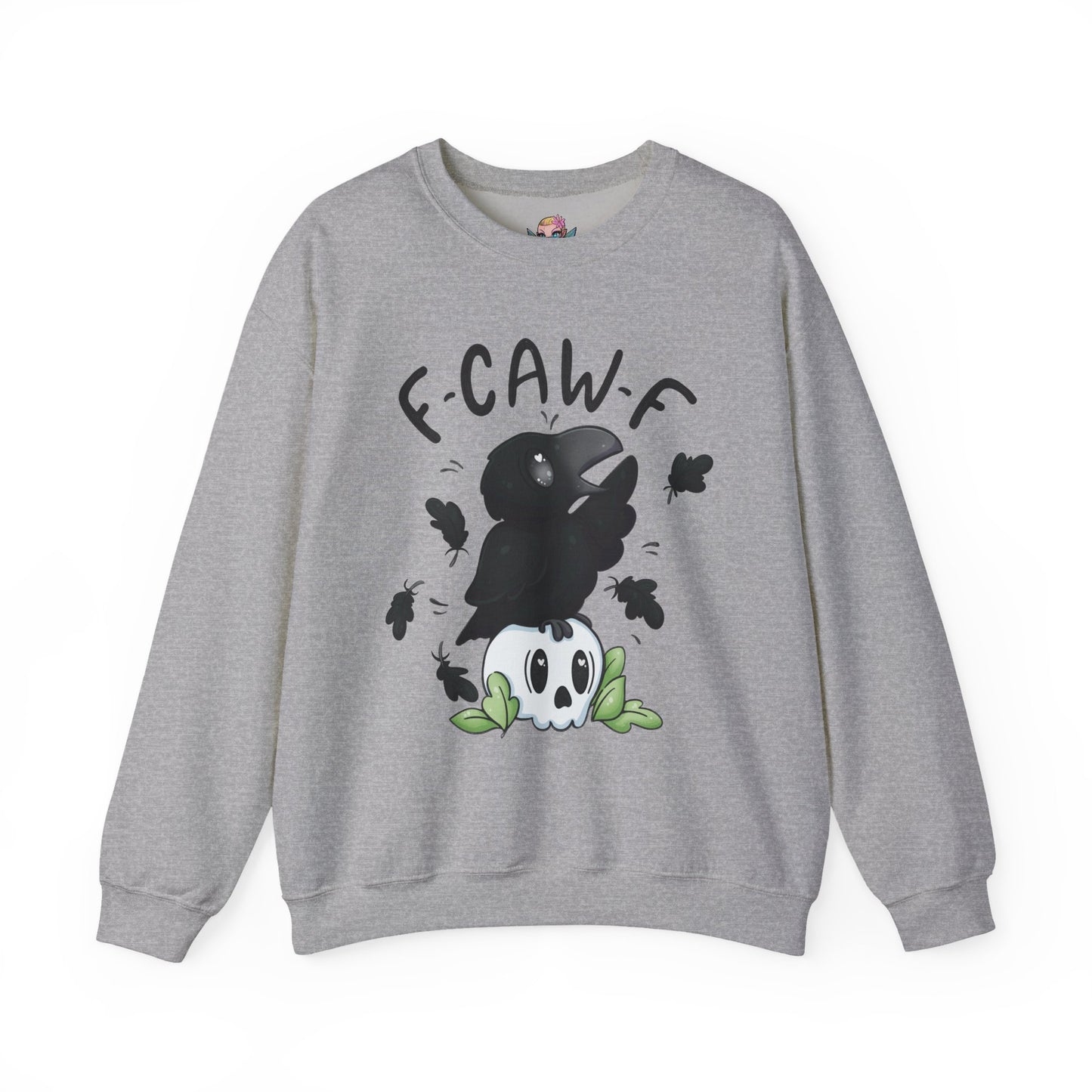 F-Caw-f Cute Crow and Skull Sweatshirt, Unisex Crewneck, Perfect for Halloween, Casual Wear, Cozy Gift for Friends