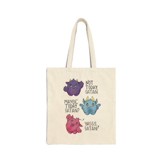 Cotton Tote Bag – Cute Monster Trio "Not Today Satan / Maybe Today Satan / Yasss, Satan"