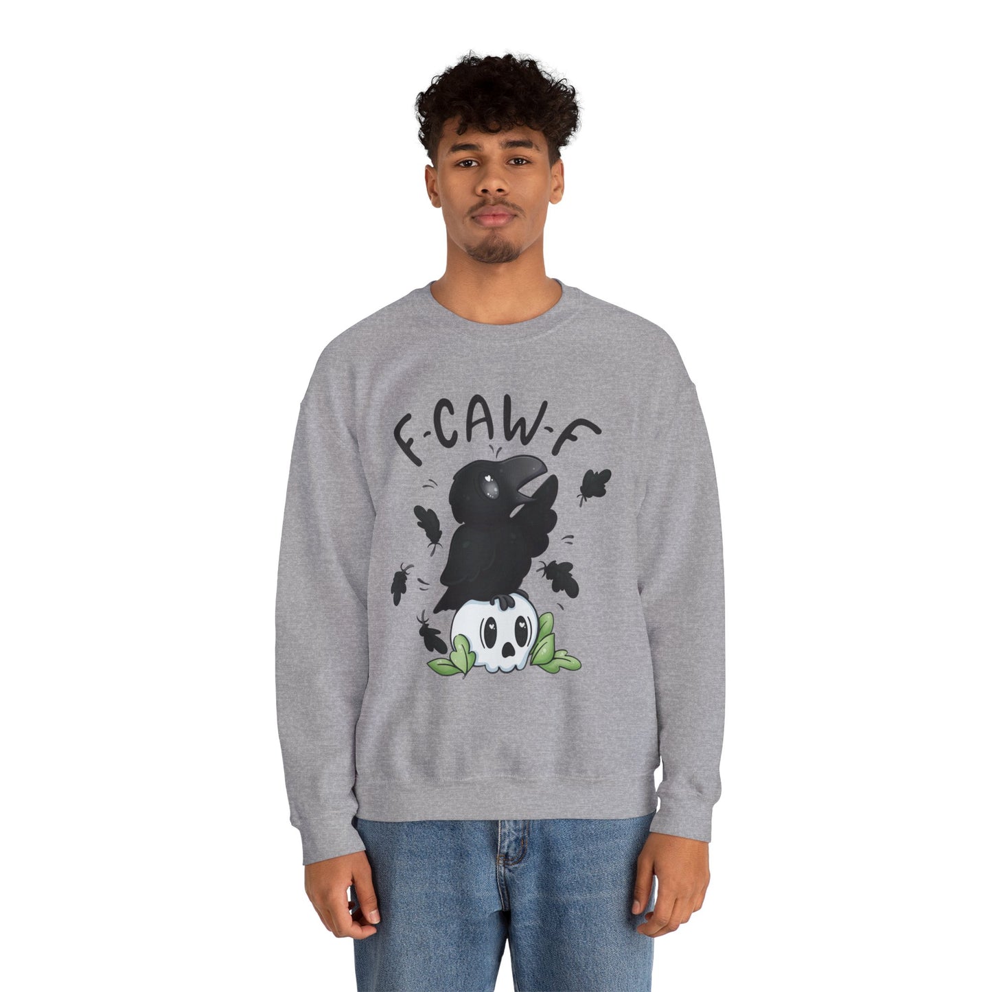 F-Caw-f Cute Crow and Skull Sweatshirt, Unisex Crewneck, Perfect for Halloween, Casual Wear, Cozy Gift for Friends
