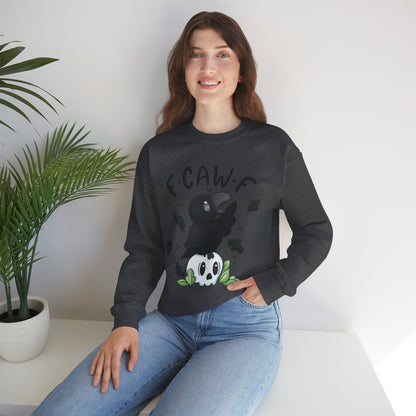 F-Caw-f Cute Crow and Skull Sweatshirt, Unisex Crewneck, Perfect for Halloween, Casual Wear, Cozy Gift for Friends