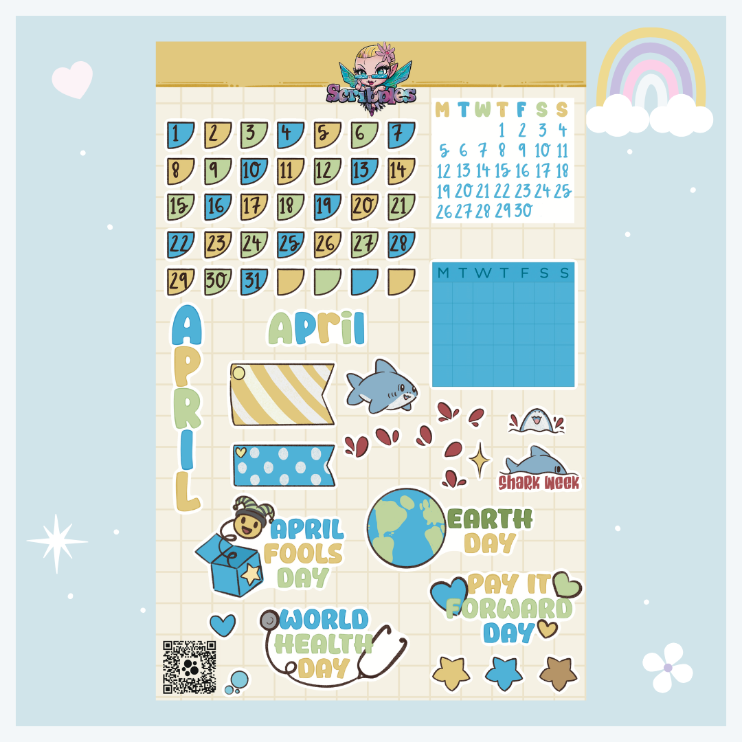 April Ducks & Puddles Sticker Sheet Kit & Individual Sheets 2027 & Undated