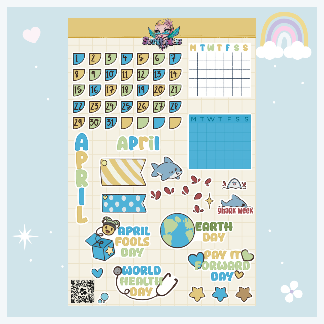 April Ducks & Puddles Sticker Sheet Kit & Individual Sheets 2027 & Undated