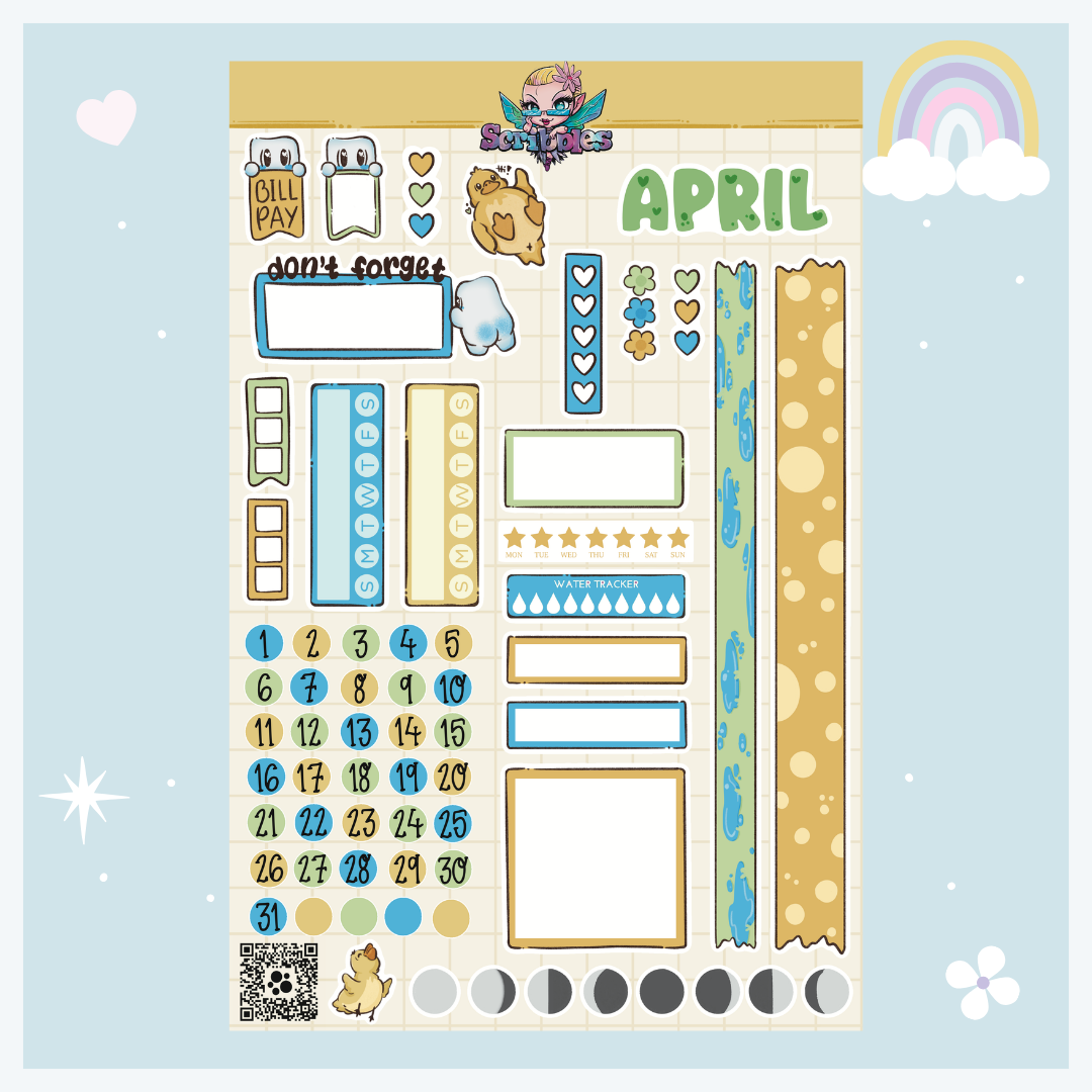 April Ducks & Puddles Sticker Sheet Kit & Individual Sheets 2027 & Undated
