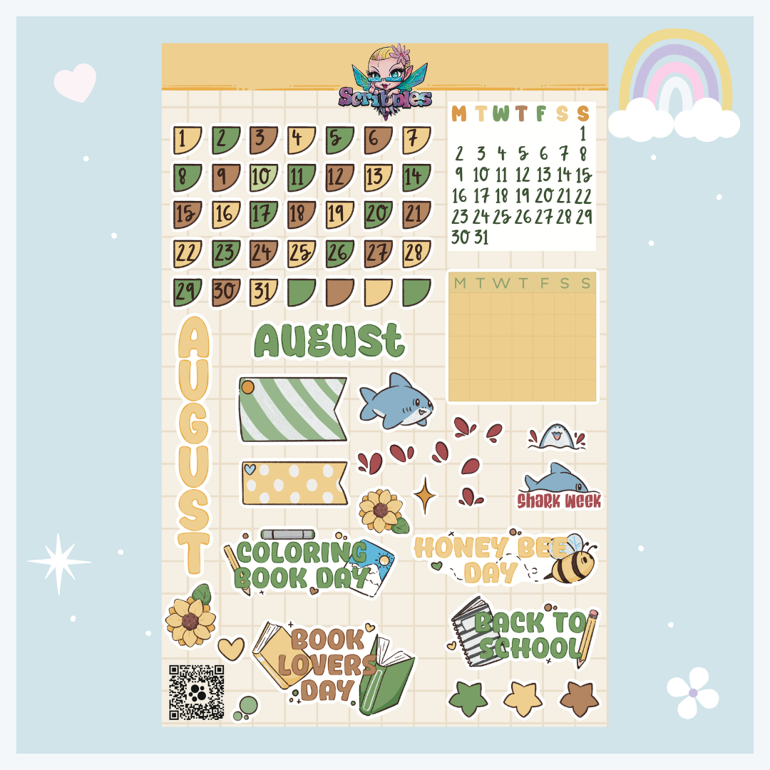 August Sunflower Harvest Sticker Sheet Kit & Individual Sheets 2027 & Undated