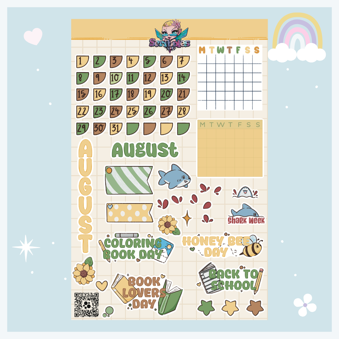 August Sunflower Harvest Sticker Sheet Kit & Individual Sheets 2027 & Undated