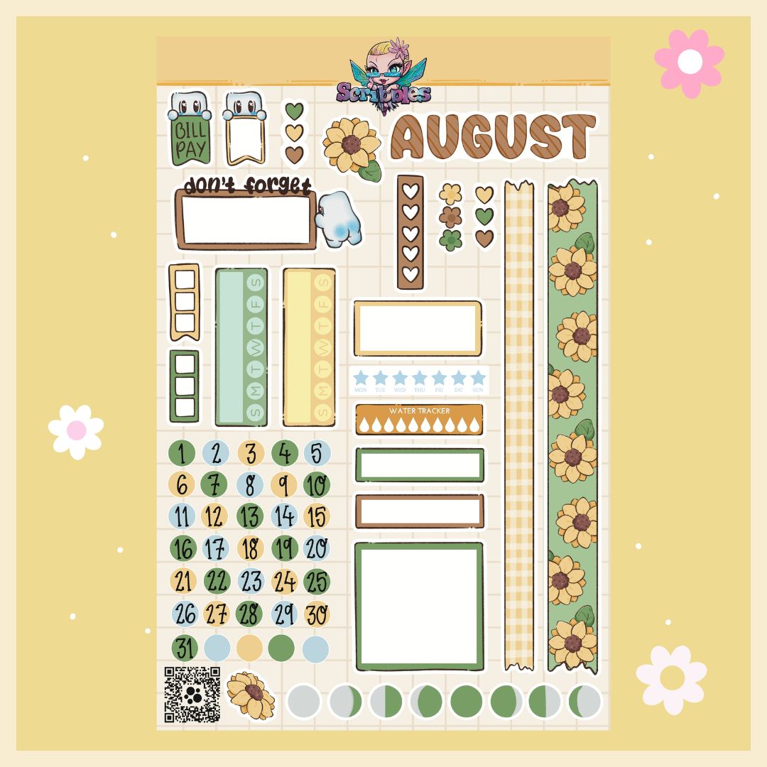 August Sunflower Harvest Sticker Sheet Kit & Individual Sheets