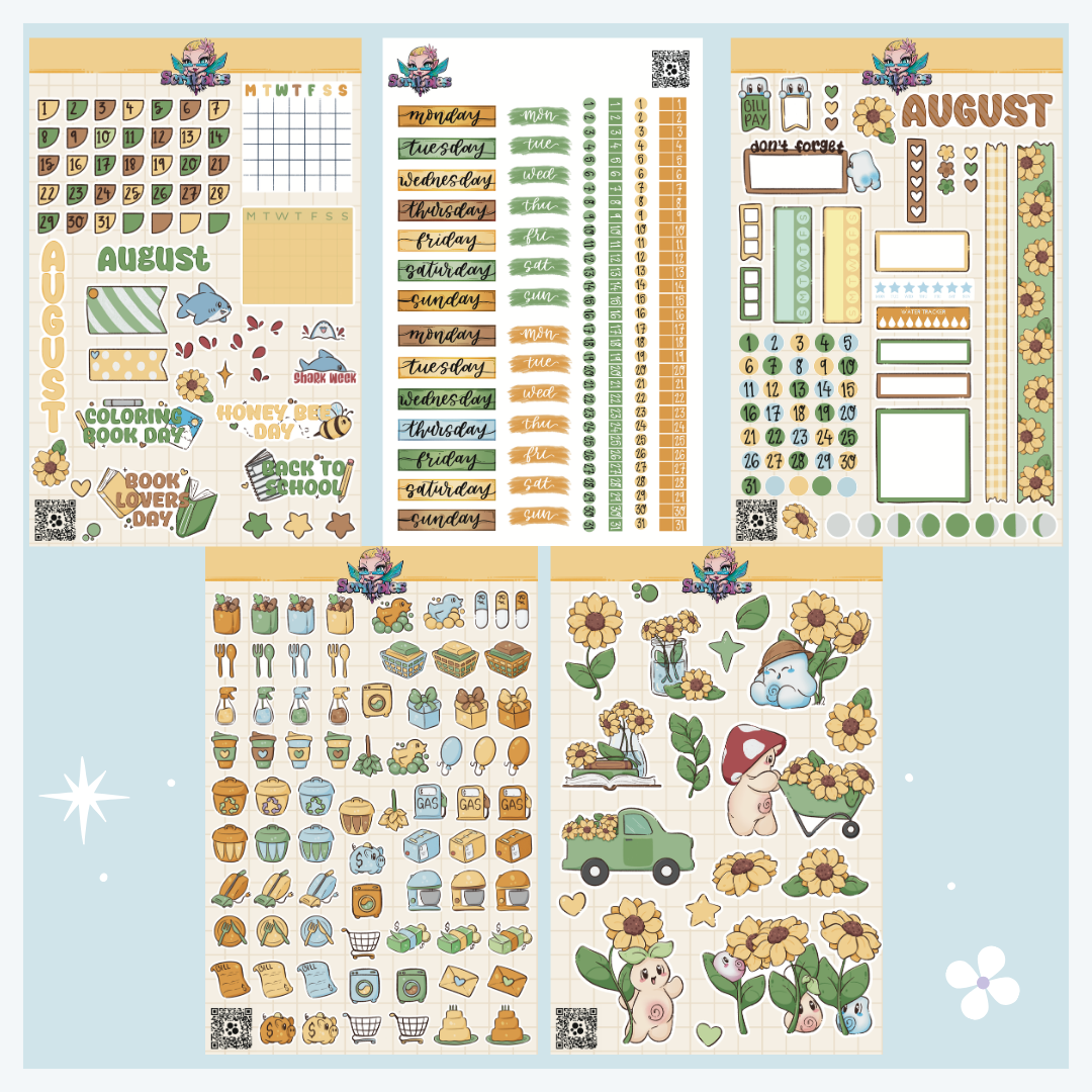 August Sunflower Harvest Sticker Sheet Kit & Individual Sheets 2027 & Undated