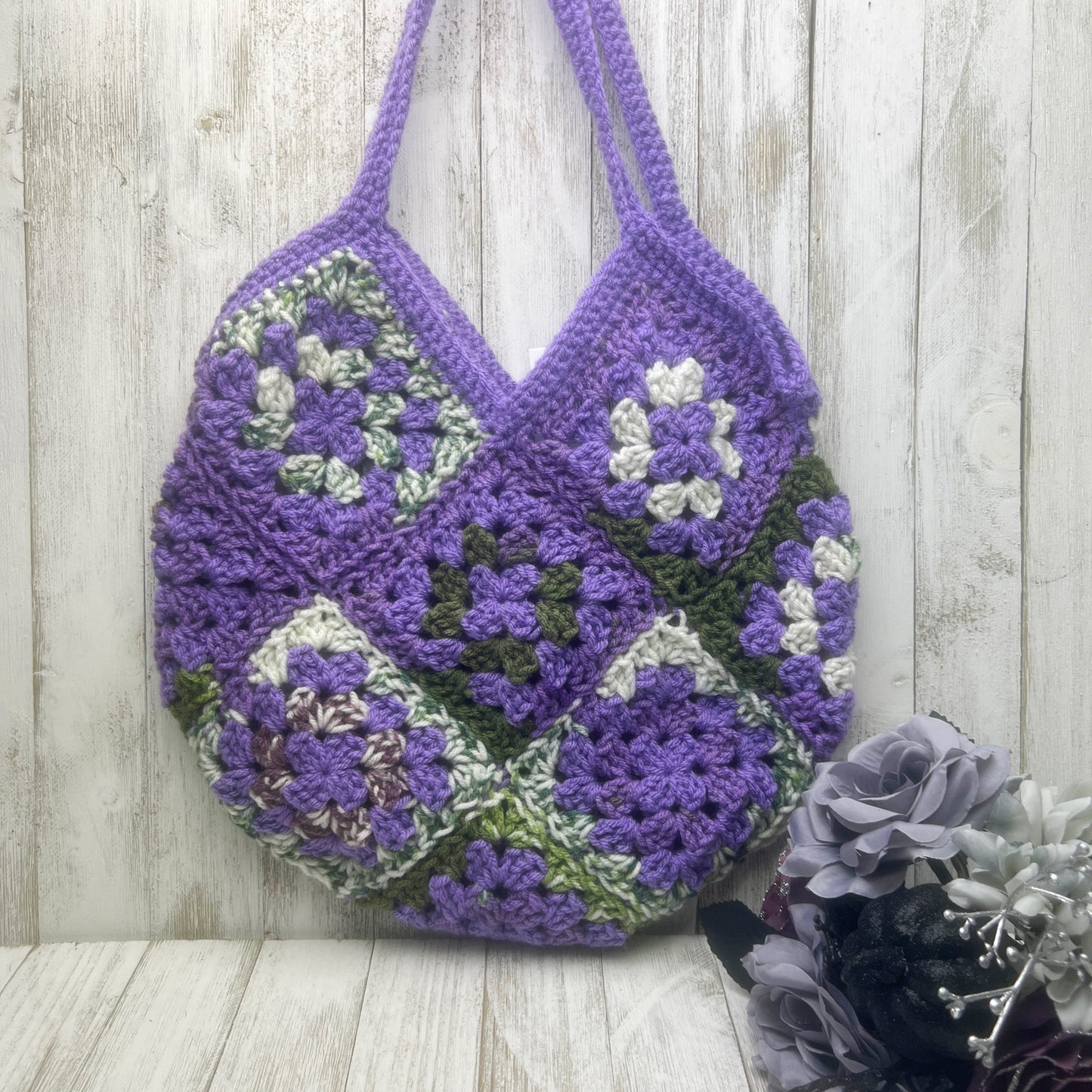 Hints of Purple Granny Square Bag