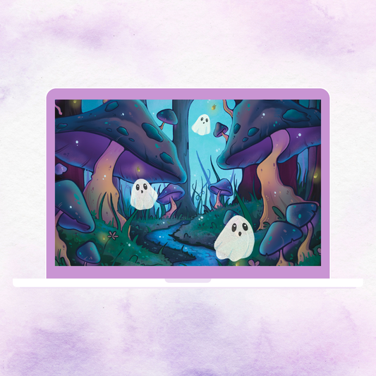 Ghosts in Mushroom Forest Desktop Wallpaper