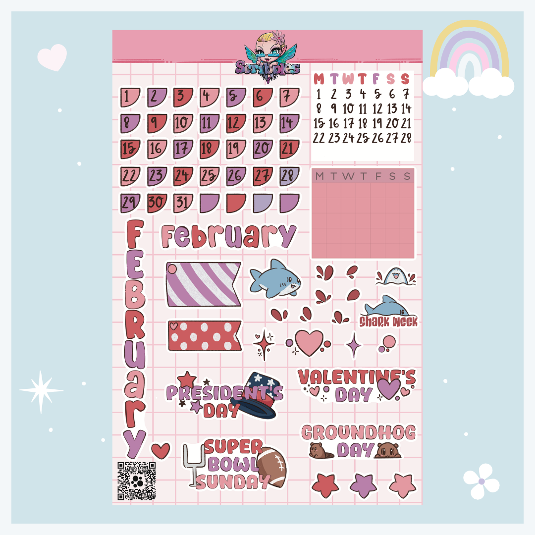 February Love Sticker Sheet Kit & Individual Sheets 2027 & Undated
