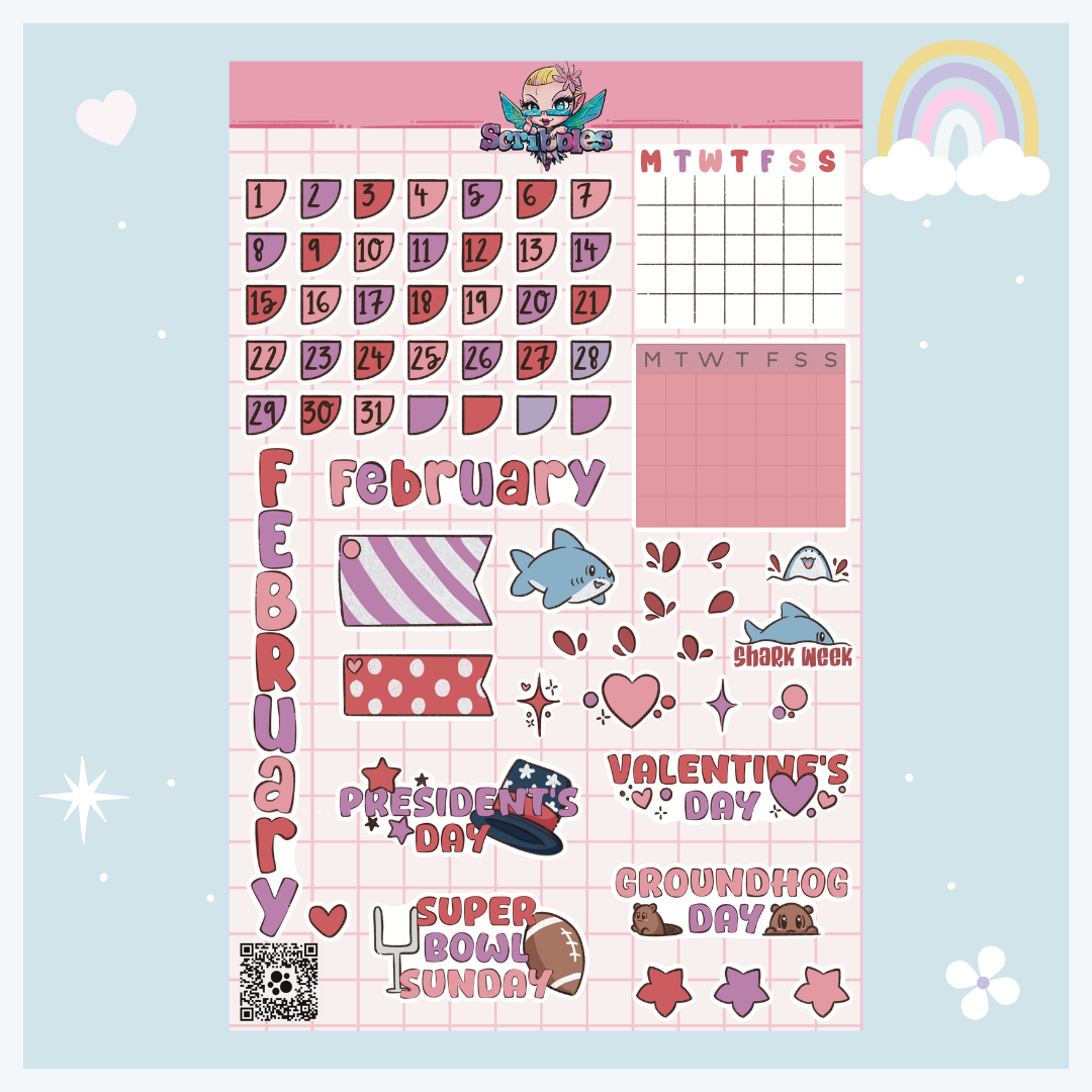 February Love Sticker Sheet Kit & Individual Sheets 2027 & Undated
