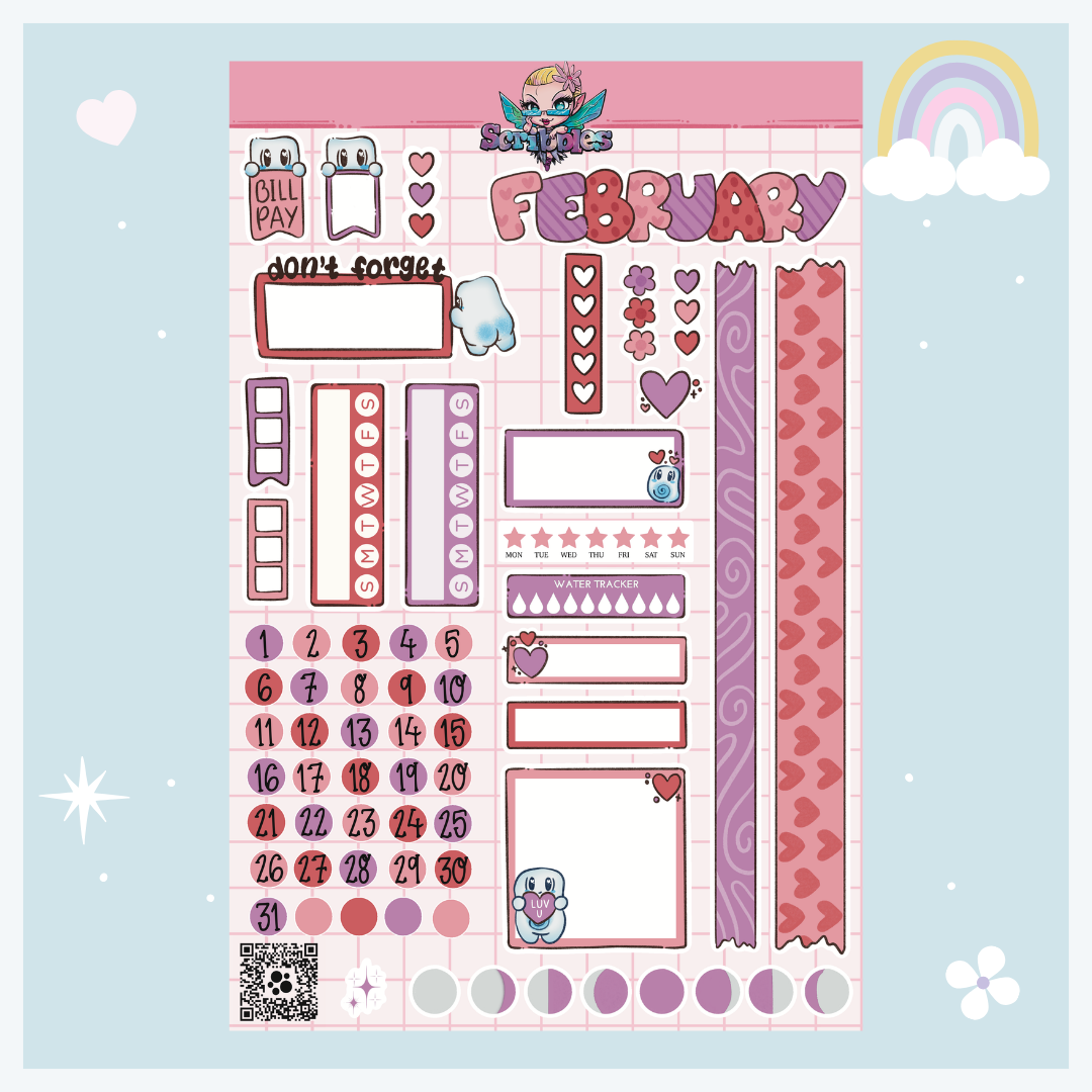 February Love Sticker Sheet Kit & Individual Sheets 2027 & Undated