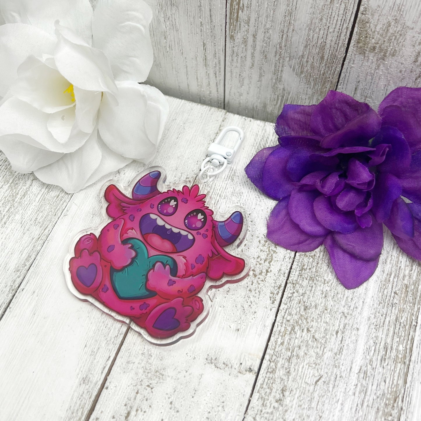 Pink Love Monster Acrylic Keychain