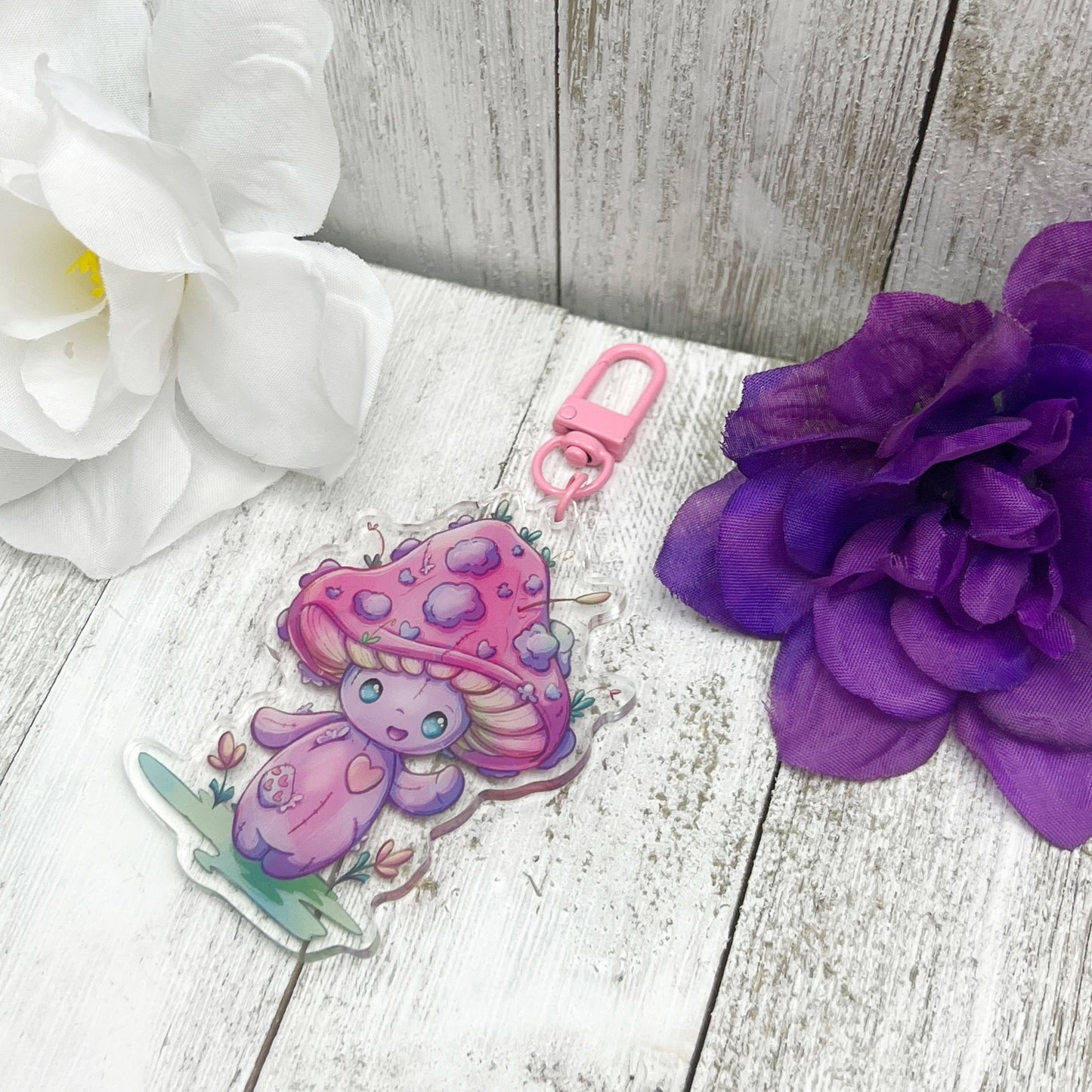 Pink Voodoo Mushroom Acrylic Keychain