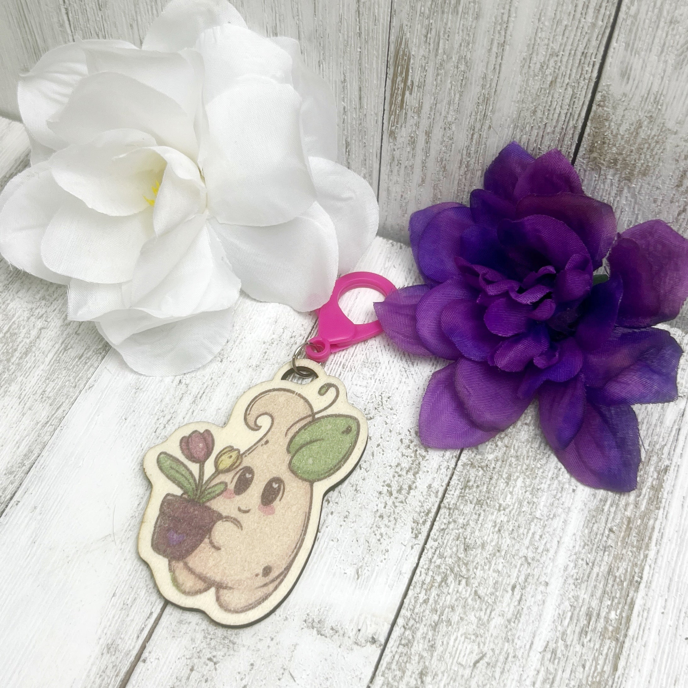 Sprout with Tulips Wooden Keychain – Eclectic Scribbles