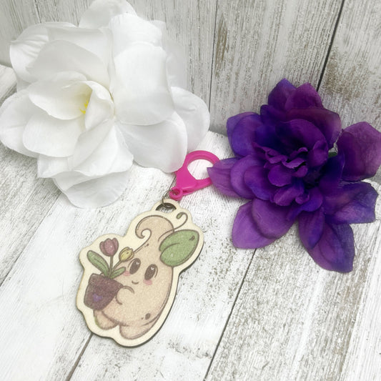 Sprout with Tulips Wooden Keychain