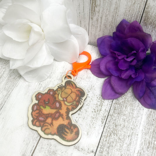 Garfield and Pookie Wooden Keychain