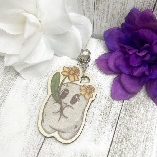 Toasty with Daffodils Wooden Keychain