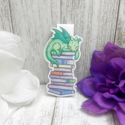 Sleepy Dragon on Books Magnetic Bookmark